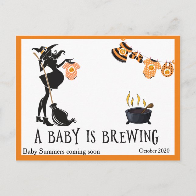Halloween October Pregnancy Announcement Witch Postcard (Front)