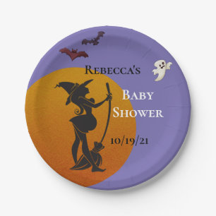 Halloween October Witch Baby Shower Ghost Paper Plate