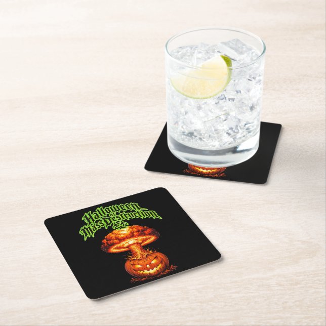 Halloween of Mass Destruction Nuclear Jack-o'-Lant Square Paper Coaster (Insitu)