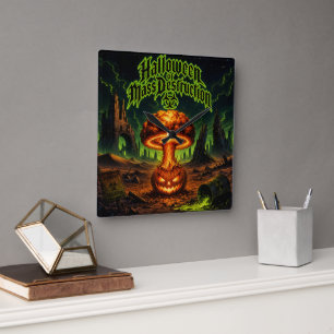 Halloween of Mass Destruction Radioactive Pumpkin  Square Wall Clock