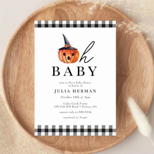 Halloween Oh Baby Black Plaid Baby Shower Invitation (Creator Uploaded)