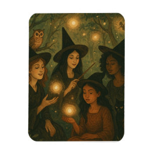 Halloween Oil Painting of Witches in the Woods Magnet