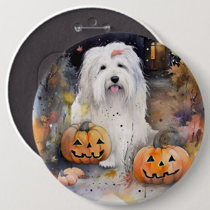 Halloween Old English Sheepdog With Pumpkins Scary 6 Cm Round Badge