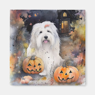 Halloween Old English Sheepdog With Pumpkins Scary Magnet