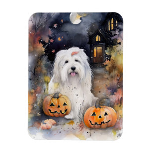 Halloween Old English Sheepdog With Pumpkins Scary Magnet