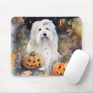 Halloween Old English Sheepdog With Pumpkins Scary Mouse Mat