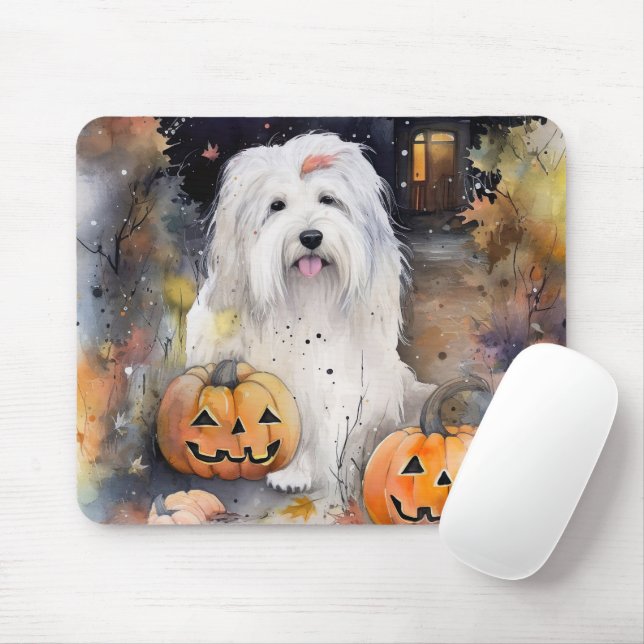Halloween Old English Sheepdog With Pumpkins Scary Mouse Mat (With Mouse)