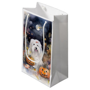 Halloween Old English Sheepdog With Pumpkins Scary Small Gift Bag