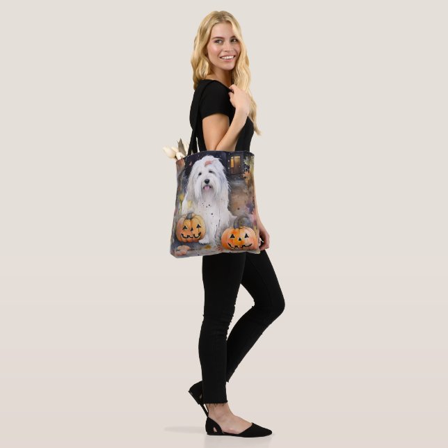 Halloween Old English Sheepdog With Pumpkins Scary Tote Bag (On Model)