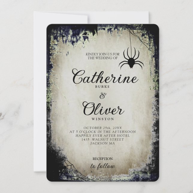Halloween Old Paper Gothic Spider Web Frame  Invitation (Front)