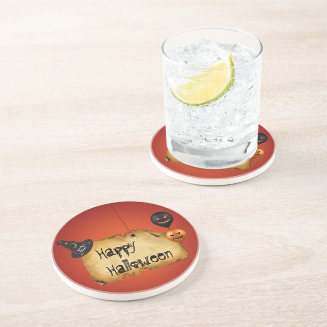Halloween Old Parchment Greeting Coaster (Side)