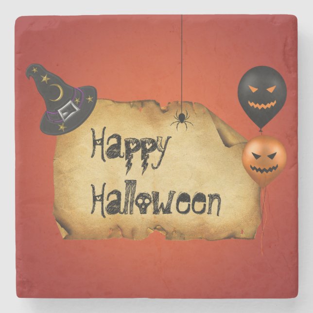 Halloween Old Parchment Greeting Stone Coaster (Front)