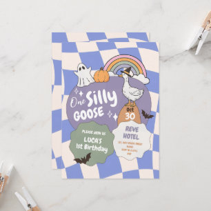 halloween One Silly Goose Retro 1st birthday Invitation