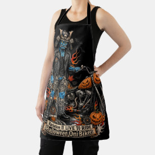 Halloween Oni Biker,Blue Demon Biker Pumpkin Apron