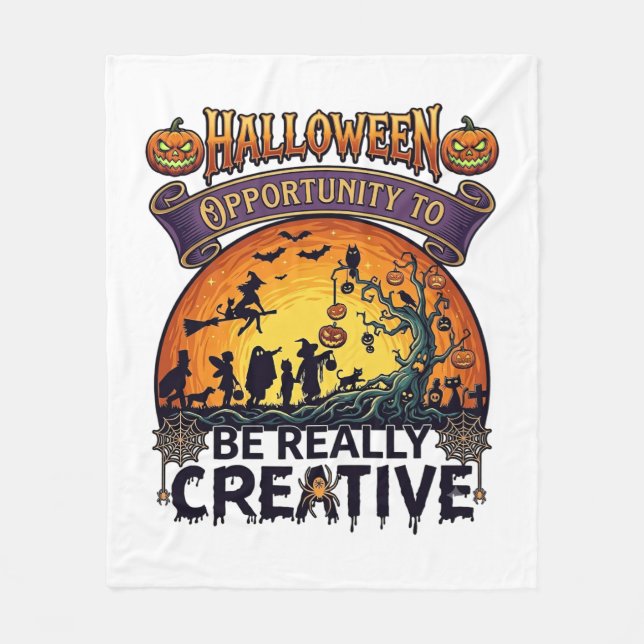 Halloween Opportunity Be Really Creative Witch Tre Fleece Blanket (Front)