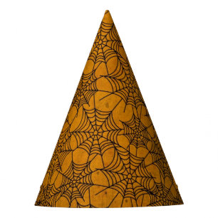 Halloween Orange and Black Grunge Cobweb Party Hat