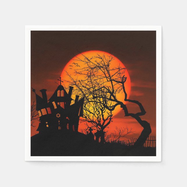 Halloween orange and black party napkin (Front)