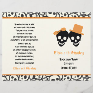 Halloween orange and black skull wedding program