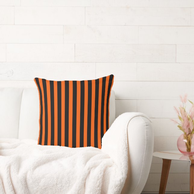 Halloween Orange and Black Stripes Cushion (Couch)