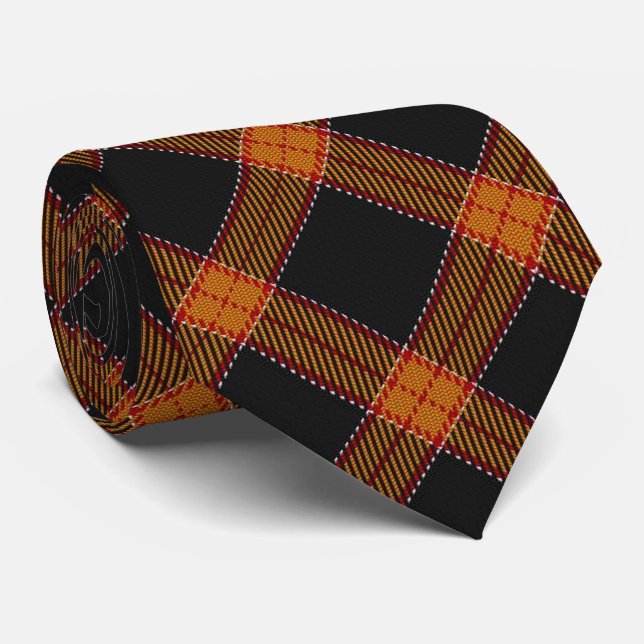 Halloween Orange and Black Tartan Plaid Tie (Rolled)