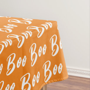 Halloween Orange and White boo text pattern Tablecloth