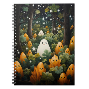 Halloween Orange And White Ghost In The Forest Notebook