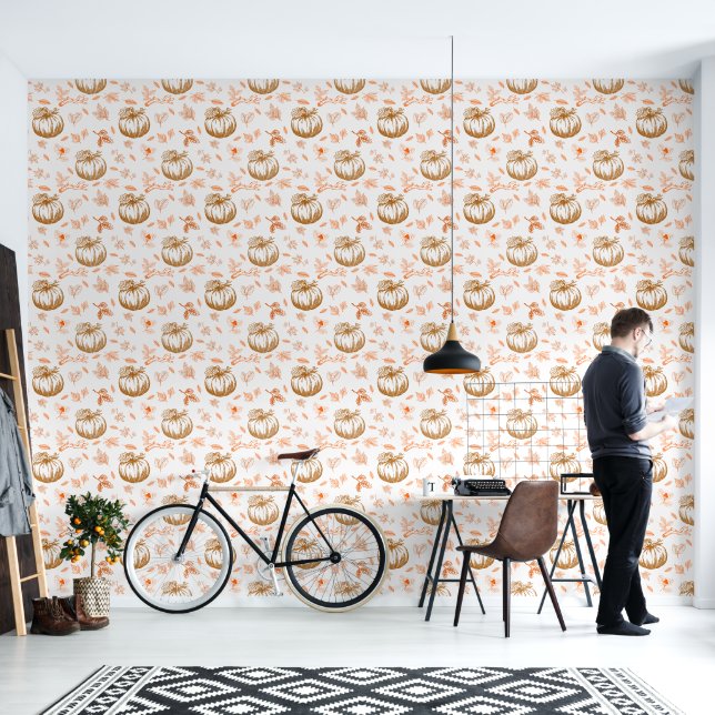 Halloween Orange Autumn Pumpkin Wallpaper (Living Room)