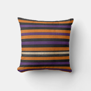Halloween Orange, Black and Purple Stripe Cushion