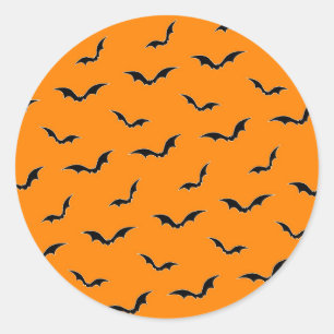 Halloween Orange & Black Bats Flying Pattern Classic Round Sticker