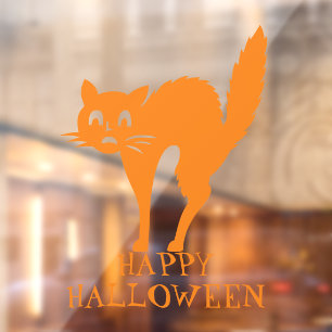 Halloween orange black cat custom text decorations window cling