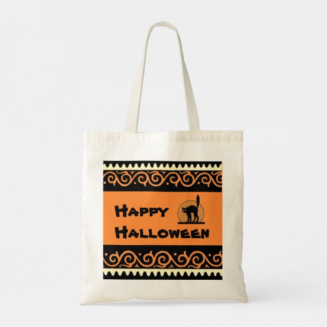 Halloween Orange Black Cat Moon Spooky Pick Szie  Tote Bag (Back)