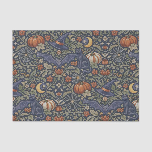 Halloween Orange Black Cats Bats  Tissue Paper (Front)