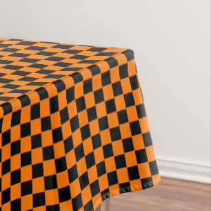 Halloween Orange Black Checkered Party Home Decor Tablecloth