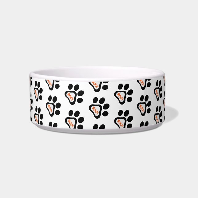 Halloween Orange Black Dog Paw Print | Boo Pet Bowl (Front)