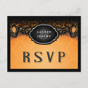 Halloween Orange & Black Elegant Matching RSVP Invitation Postcard