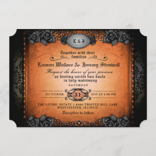 Halloween Orange Black Gothic Together RECEPTION Invitation