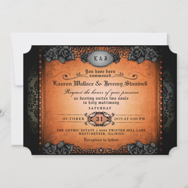 Halloween Orange Black Gothic Wedding RECEPTION Invitation (Front)