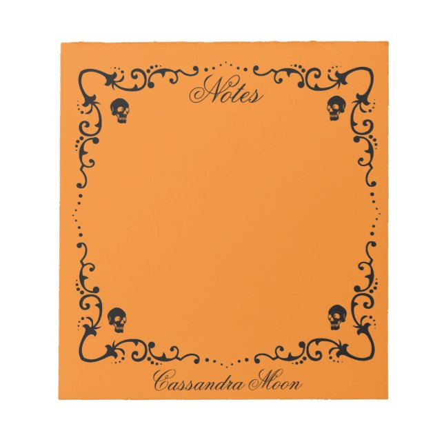Halloween Orange & Black Magic Border Personalised Notepad (Front)