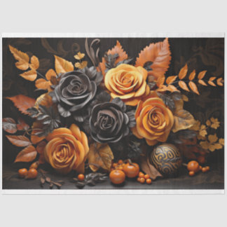 Halloween Orange & Black Roses Decoupage Paper