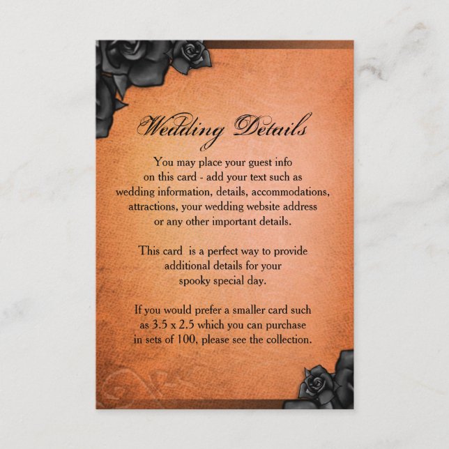 Halloween Orange & Black Roses Wedding Details Enclosure Card (Front)