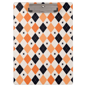 Halloween Orange & Black Spider Argyle Pattern Clipboard
