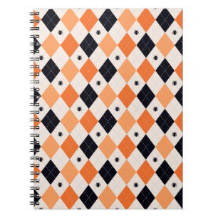 Halloween Orange & Black Spider Argyle Pattern Notebook