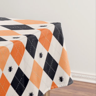 Halloween Orange & Black Spider Argyle Pattern Tablecloth