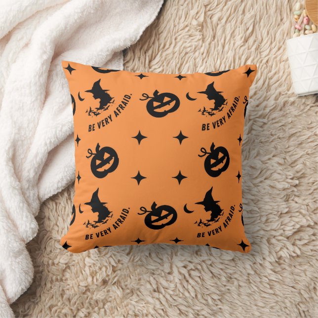 Halloween Orange Black Spooky Pumpkin Witch Cushion (Blanket)