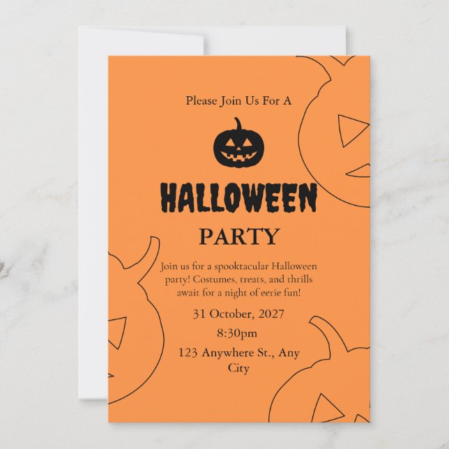 Halloween Orange Black Spooky Pumpkin Witch Invitation (Front)