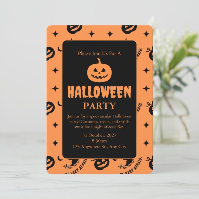 Halloween Orange Black Spooky Pumpkin Witch Invitation (Standing Front)