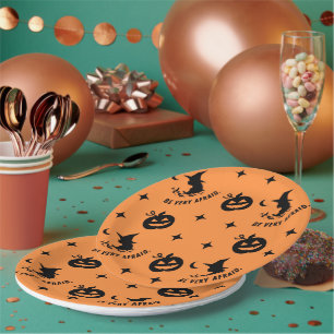 Halloween Orange Black Spooky Pumpkin Witch Paper Plate