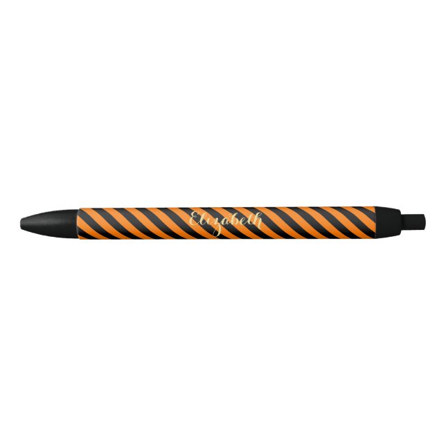 Halloween Orange Black Stripes Monogram Stylish Ink Pen (Front)