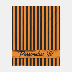 Halloween Orange Black Vertical Stripe Fleece Blanket