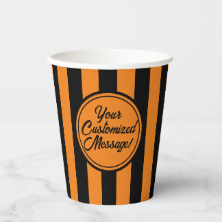 Halloween Orange Black Vertical Stripe Paper Cups